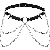 Sacina Chain Heart Black PU leather Belt, Emo Punk Grunge Goth Belt, Gothic Punk Accessories