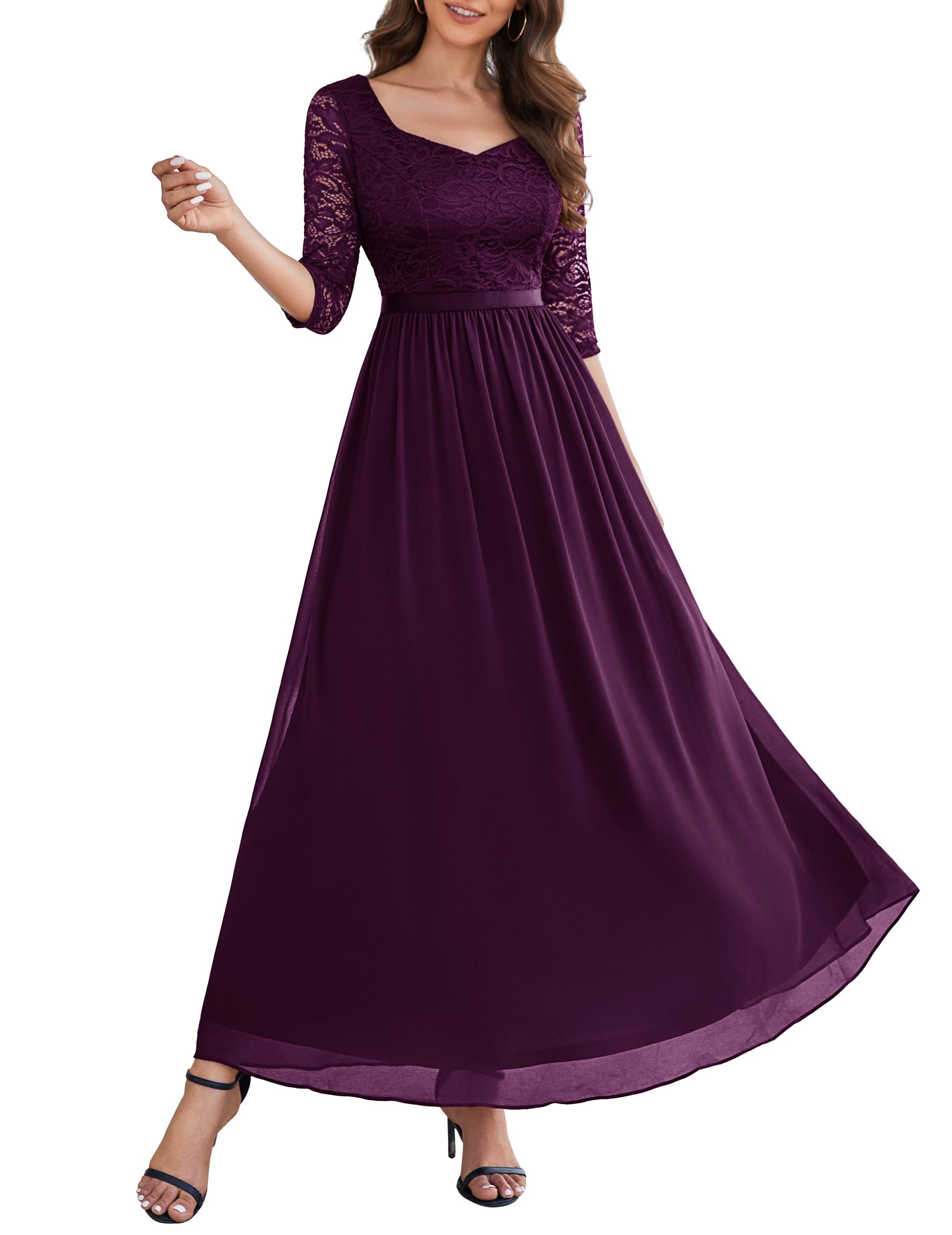 Photo 1 of Wedtrend Mother of The Bride Dress Half-Sleeve Dating Dress Floor Length Cocktail Dress Bridesmaid Dress Formal Prom Dresses for Women WT0312GrapeM