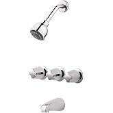 Pfister Bedford 3-Handle Tub & Shower Faucet With Metal Verve Knob Handles, Polished Chrome - Three Handle Tub And Shower Faucets