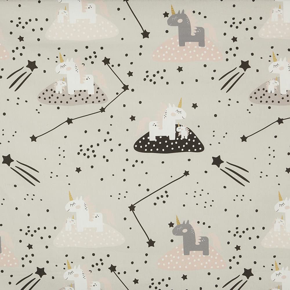 Kt KILOtela - Digital Printed Canvas Fabric, Upholstery, Cushions, Curtains, Half Panama Cotton, Fabric 100 cm long x 280 cm wide | Unicorns Ivonne - Grey, Pink ─ 1 m