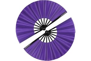 Tkocisa 2 Pack Large Folding Hand Fan for Men/Women, Rave Fan Vintage Retro Fabric Fans, Chinese Kung Fu Tai Chi Hand Fan for Festival, Dance, Gift, Performance, Decorations (Purple)