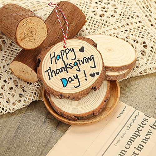 JOHOUSE Natural Wood Slices, 30PCS 4Inch Unfinished Natural Wood Slices Circles Wooden Circles, 32.8ft Hemp Rope and 32.8ft Cotton Rope, DIY Craft Christmas rnaments