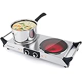 Techwood Electric Stove, Double Infrared Ceramic Hot Plate for Cooking, Two Control Cooktop Burner, Portable Anti-scald handl