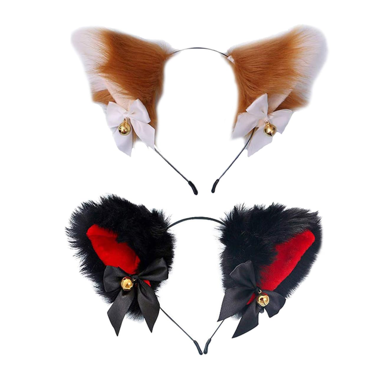 Lurrose 2pcs Cat Fox Faux Ears Headband, Cat Ears Headband Cosplay Animal Costume Party Headbands Furry Cat Ears Headwear for Women Girls