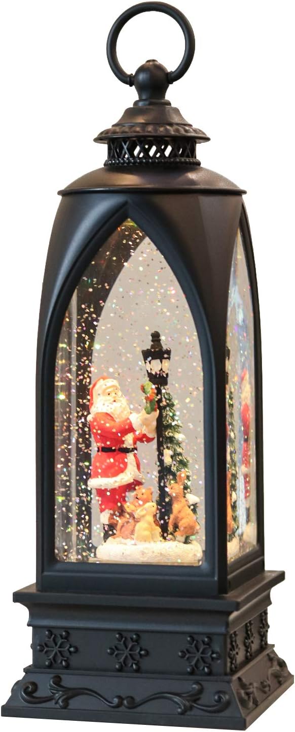 Snow Globes - GenSwin Musical Lighted Snow Globe Lantern 12” Santa with 6 Hour Timer, Battery Operated & USB Powered Singing Spinning Water Glittering Snow Globe Lantern Christmas Home Decoration Gift