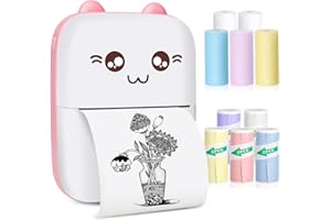 ST-CARE Mini Pocket Printer, Gifts for kids, Portable Thermal Printer for Pictures/Retro-Style Photos/Receipts/Notes/Lists/Label/ Memo/QR Codes, Bluetooth Wireless Smart Printer with Android or iOS APP (PINK)