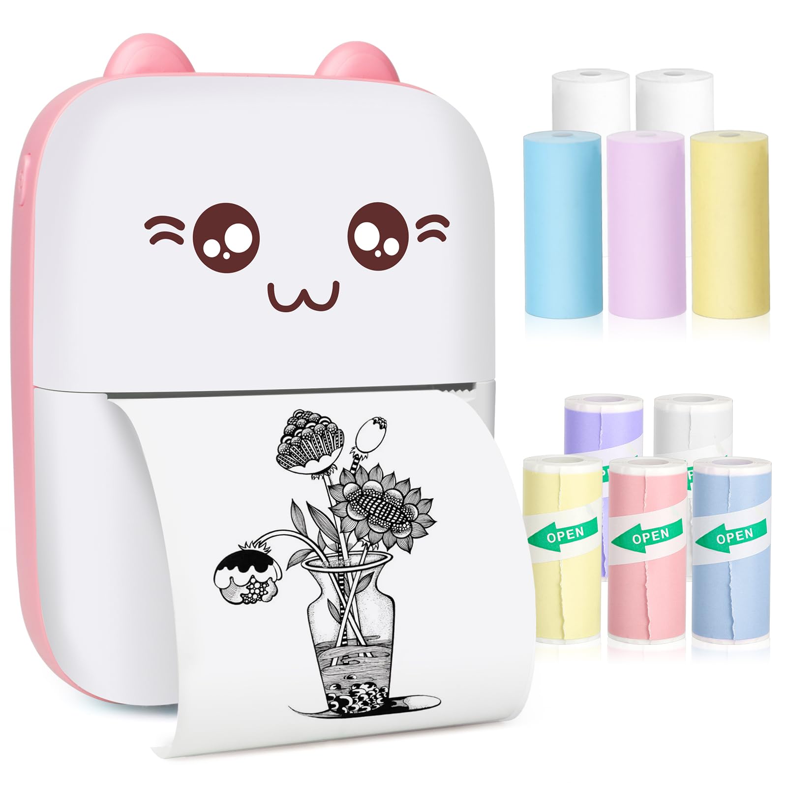 Photo 1 of Mini Pocket Printer, Gifts for kids, Portable Thermal Printer for Pictures/Retro-Style Photos/Receipts/Notes/Lists/Label/ Memo/QR Codes, Bluetooth Wireless Smart Printer with Android or iOS APP (PINK)