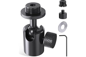 Etour Ball and Socket Head Microphone Adapter, All Metal, 180° & 360° Swivel Mini Mic Ball Head Adapter with 5/8"-27 Thread &