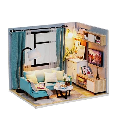 Perfuw DIY Dollhouse, Realistic Wooden Miniature Furniture with Dust Cover Educational Toys Best Birthday Gifts for Baby Girls and Boys