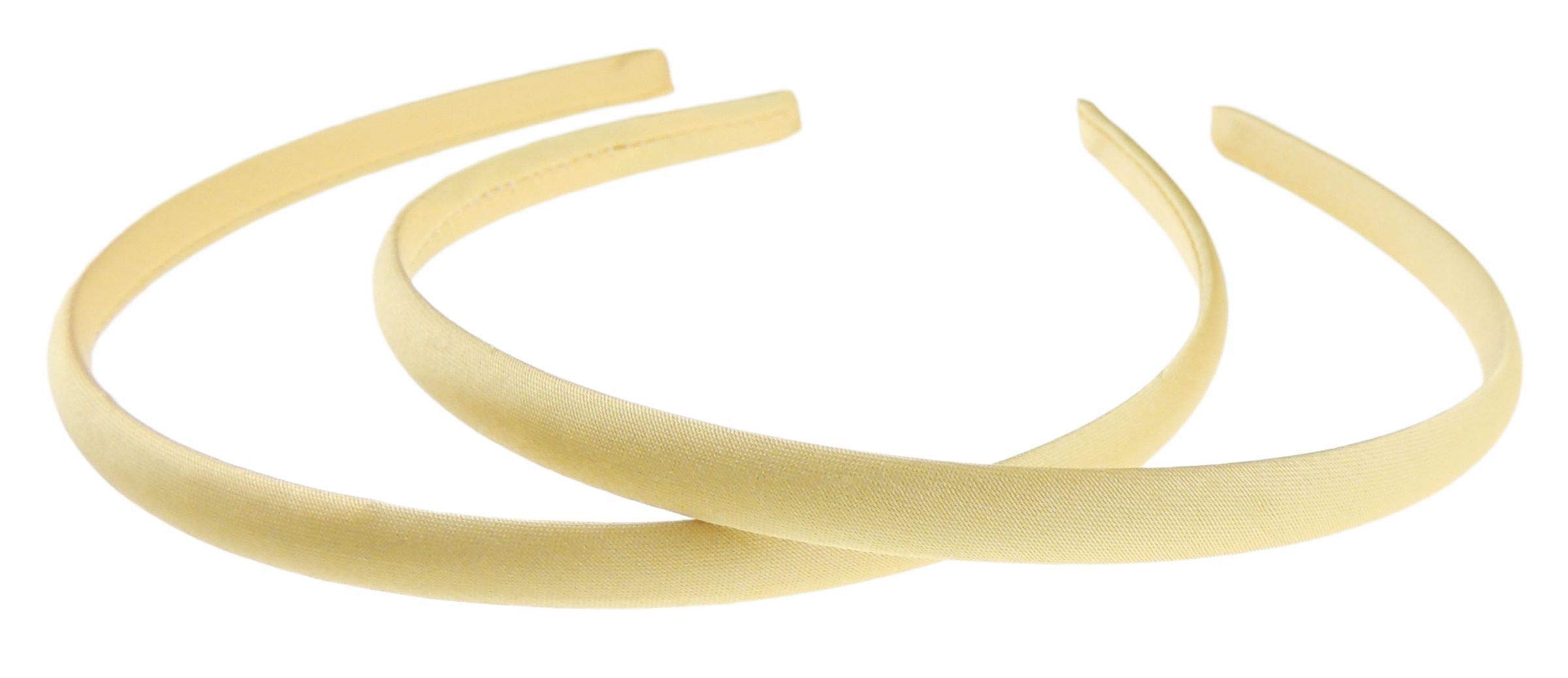 Pair of 2 Slim Thin 1cm Satin Covered Teens Girls Bridesmaid Basic Party Satin Plain DIY Alice Headband Hairband Head Hair Band Kids School Uniform (Gold, One Size)