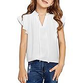 DOKOTOO KIDS Girls Tops Cute Summer Ruffle Short Sleeve T Shirts Casual V Neck Chiffon Blouses 6-15 Years