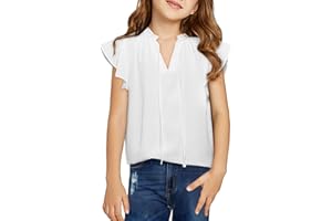 DOKOTOO KIDS Girls Cute Ruffle Short Sleeve T Shirts Casual V Neck Chiffon Blouse Tops 6-15 Years