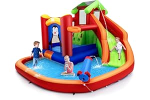 BOUNTECH Inflatable Water Slide, 6 in 1 Kids Water Park Bounce House Combo for Outdoor Fun w/Splash Pool, Climbing Wall, Blow up Water Slides Inflatables for Kids Backyard Gift Present