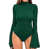 MANGOPOP Bell Sleeve Mock Neck Long Sleeve Bodysuit for Going Out Tops for Women