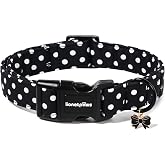 LIONET PAWS Boy Dog Collar for Small Medium Large Dogs-Black Polka Spot S | Cute Cotton Basic Puppy Boy Girl Doggy Collars, Daily Wear, Walks,Stroll, Indoor Outdoor, Backyard, Photoshoots, XS S M L XL