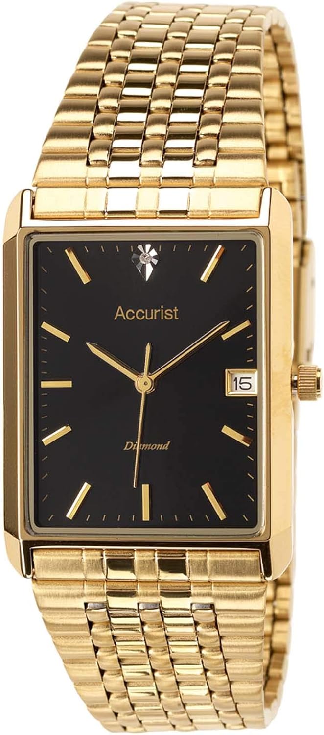 Accurist Men's Quartz Watch with Black Dial Analogue Display and Gold