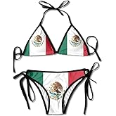 LINGMEI Flag of Mexico Sexy Boxing Bikini Women Halterneck Top and Set Swimsuits Beach Swimming, Black, One Size