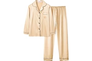UNICABBIT21 Satin Pajamas for Big Girls Unisex Kids Silk Button Down Long Sleeve & Pants PJS 2PCS Size 8-16