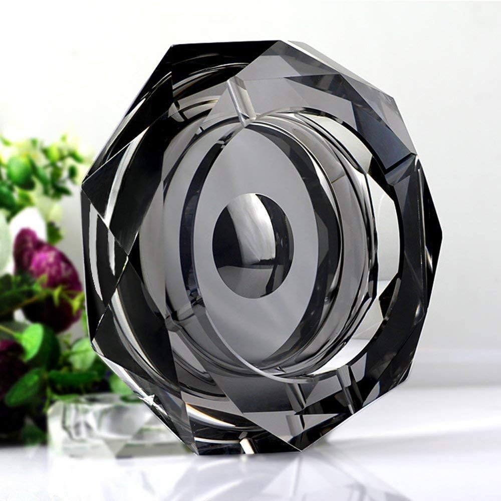 Amlong Crystal Octagon Black Medium Crystal Ashtray 5 Inch X 5 Inch (120mm X 120mm) for Cigarettes or Cigars with Gift Box