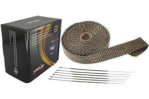 XINHAN AUTO PARTS Xinhan 2" x15ft/2" x25ft/2" x50ft/1" x15ft/1" x25ft/1" x50ft Titanium Fiber Pipe Insulation Wrap Heat Exhaust Wrap with Stainless Steel Zip Ties (1" x 15ft)