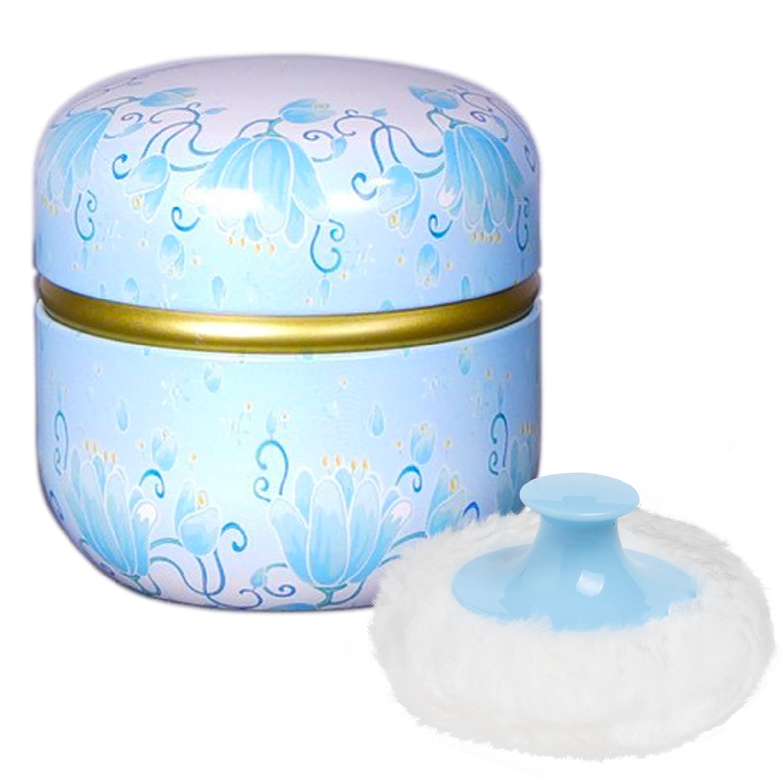 Photo 1 of Powder And Powder Container for Body Dusting Powder Case with Puff for Baby and Women,Loose Powder Containers with Puff for Travel (Light Blue)