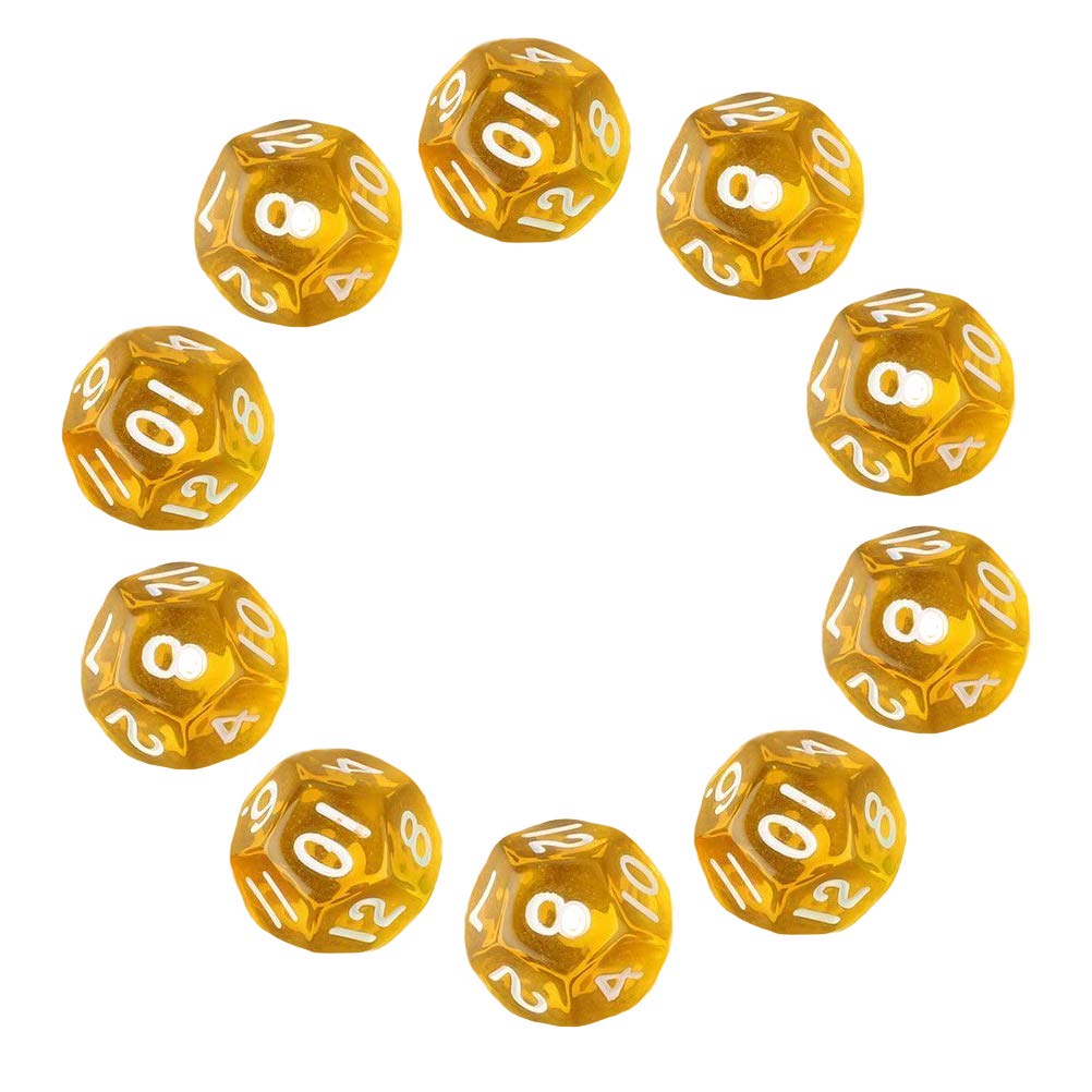 Deolven D12 Dice, 10 Pcs Transparent Yellow Polyhedral Dices, 12 Sided Clear Yellow Dices for DND MTG RPG Dungeons and Dragons Party