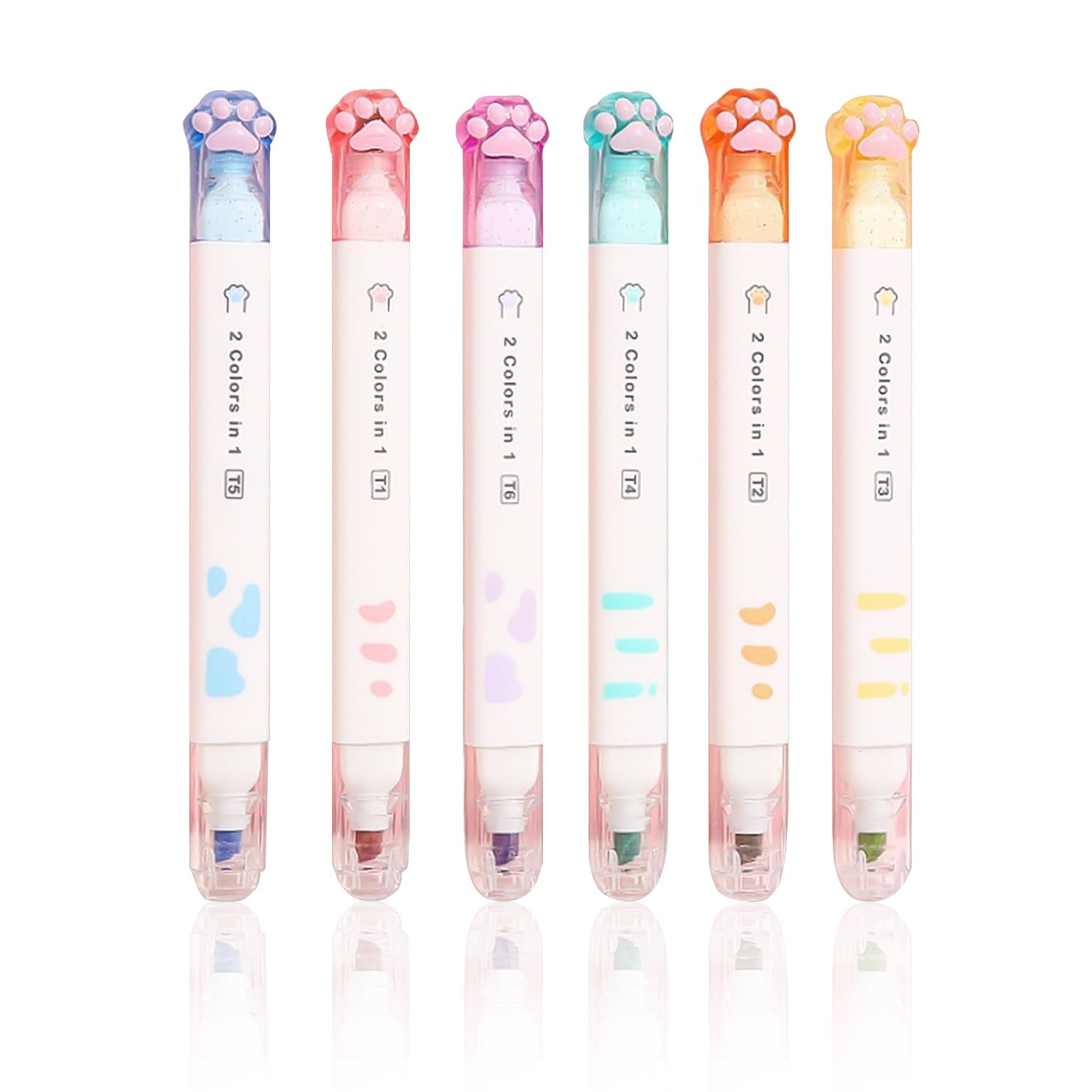 XMNIVATE 6 PCS Highlighters Kawaii School Supplies Stamp Pens Double End Highlighters School Supplies Animal Highlighter Cat Highlighter Ideal for Office Diary Supplies