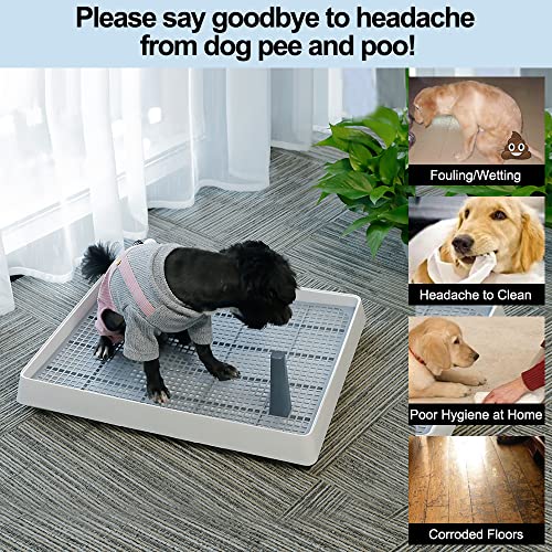 Dog Toilet Tray Pet Potty Training Pad Indoor Puppy Pee Toilet Restroom with Simulation Pillar Post Holder, No-Leak Washable Odourless Small Medium Dog Urine Mat Cat Rabbit Portable Mesh Potty Trainer