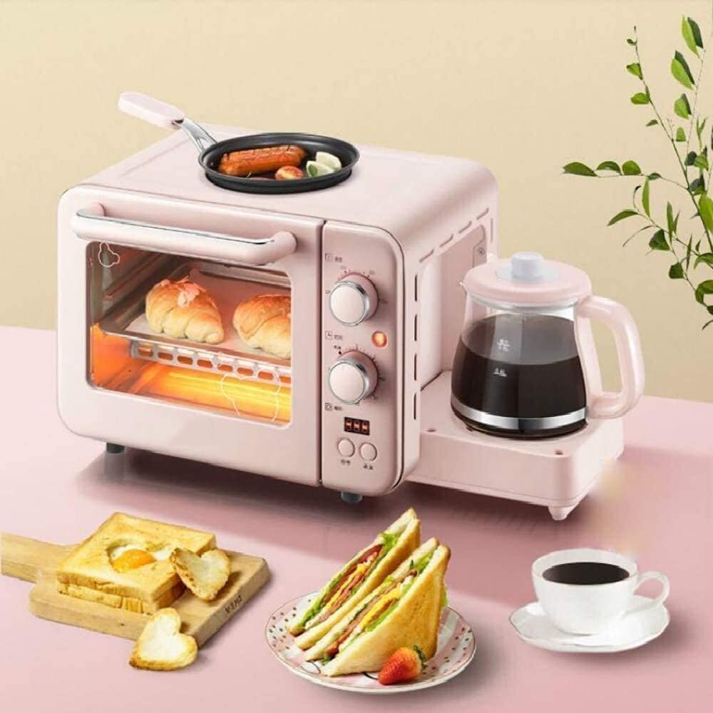 Pliuyb Electric oven, 1400W Multifunction Breakfast Machine,Mini Household Electric Oven,Cake Baking Fry Pan Warm Drinking Pot Toaster,Time Temperature Controllable,Fry, Roast, Cook in One to Meet You