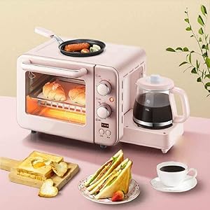 Pliuyb Electric oven, 1400W Multifunction Breakfast Machine,Mini Household Electric Oven,Cake Baking Fry Pan Warm Drinking Pot Toaster,Time Temperature Controllable,Fry, Roast, Cook in One to Meet You