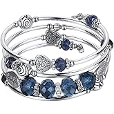 PEARL&CLUB Bead Crystal Wrap Bangle Bracelet - Fashion Jewelry Beaded Bracelet with Silver Metal, Gifts for Women