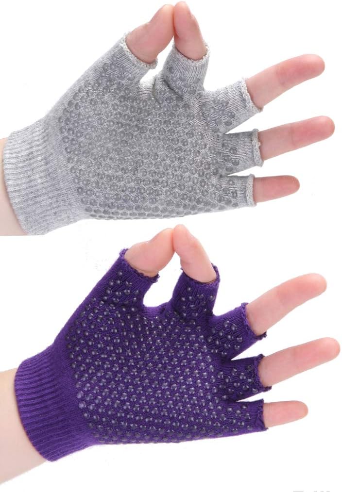 October Elf Breathable Non Slip Fingerless Design Wrist Support Cotton Yoga Gloves with Grips for Women Pack of 2
