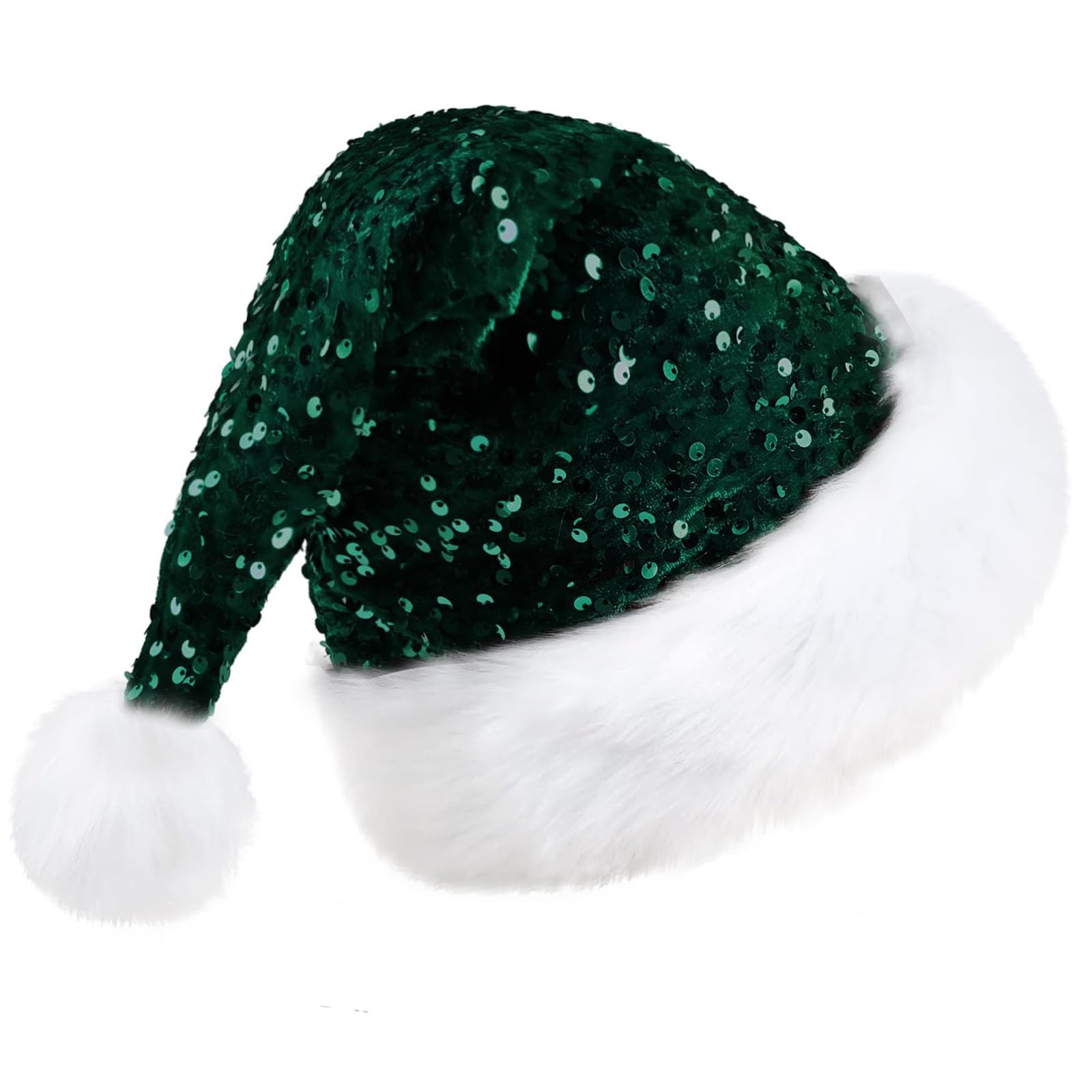 KFZR Sequin Santa Hat Christmas Hat for Adults Plush Xmas Hat For Women Or Men New Year Festive Party Supplies (Green)