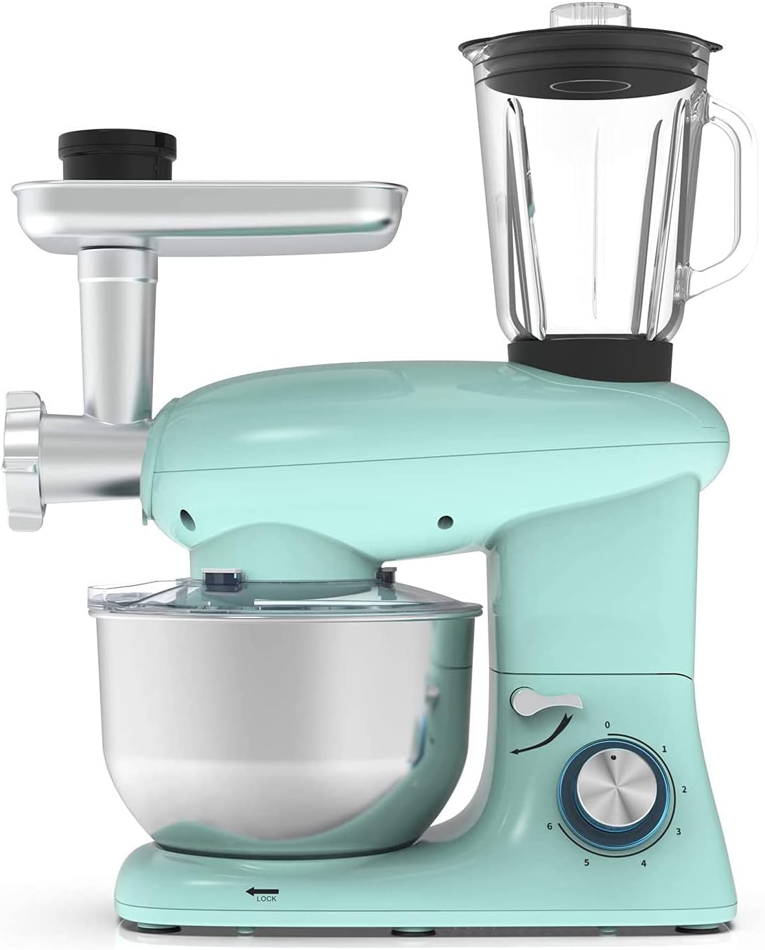 3 in 1 Stand Mixer, 6 Speed Electric Mixer, Tilt Head Kitchen Mixer with Meat Grinder and Juice Blender, 6 Quarts 850W Food Mixer Blue