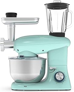 3 in 1 Stand Mixer, 6 Speed Electric Mixer, Tilt Head Kitchen Mixer with Meat Grinder and Juice Blender, 6 Quarts 850W Food Mixer Blue