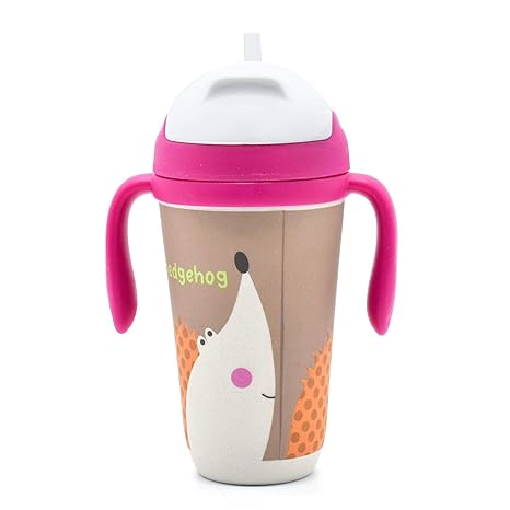 Dadi International Kids Eco-Friendly Bamboo Fibre Hedgehog Printed Straw Sipper (Multicolour, 350 ml/12 oz)