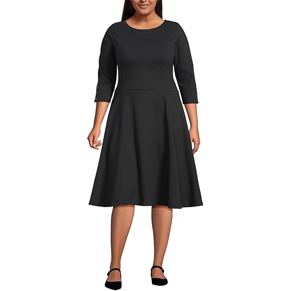 black a line swing dress Black Swing Dress With Belt Trim - Large main image 1