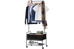 MOOACE Laundry Sorter with Clothes Rack, Rolling Laundry Cart with Storage Basket and Hanging Bar, 3-in-1 Laundry Hamper for Bedroom Laundry Room