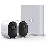 Arlo Ultra Security Camera 4K HDR (3rd Gen, 2025 Release) + SmartHub, Battery Power, Emergency Response, AI Event Captions, 1-Month Trial of Secure Plan, 180° Field of View, 2 Cam, White