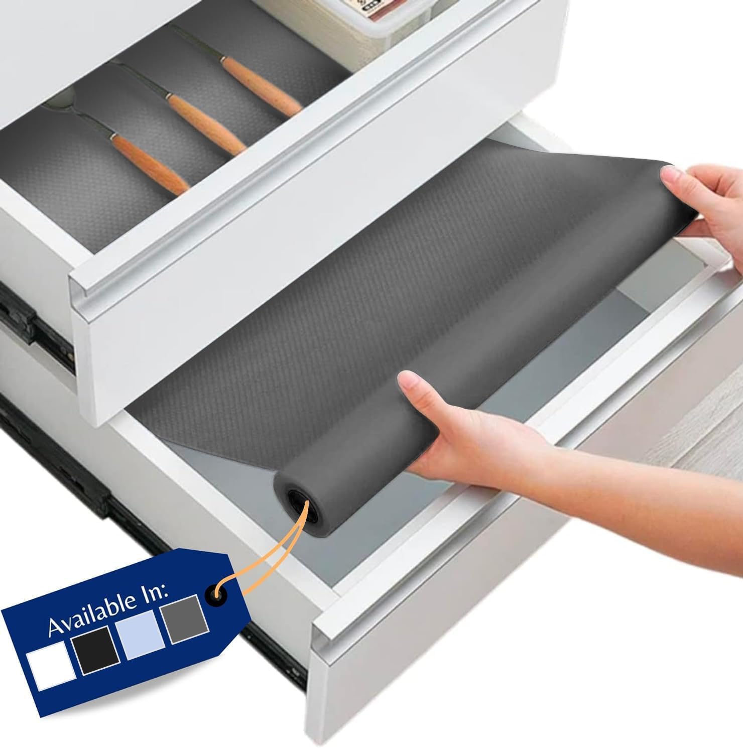 Linda's Essentials Kitchen Drawer Liners - Non-Slip Cupboard & Fridge Mats, Protects from Spills, Multi-Use Shelf & Cabinet Liner, Great Kitchen Accessory (30 x 200 cm - Grey)