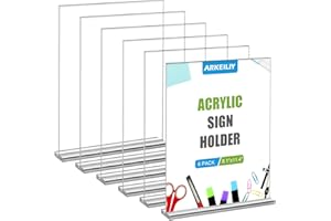 ARKEILIY Acrylic Sign Holder 8.5 x 11 Inch 6 Pack, Vertical Double Sided Acrylic Stands, Clear Sign Holder Double Sided Table Menu, Stand Paper Holder Suitable for Restaurants, Office, Store, Hotels