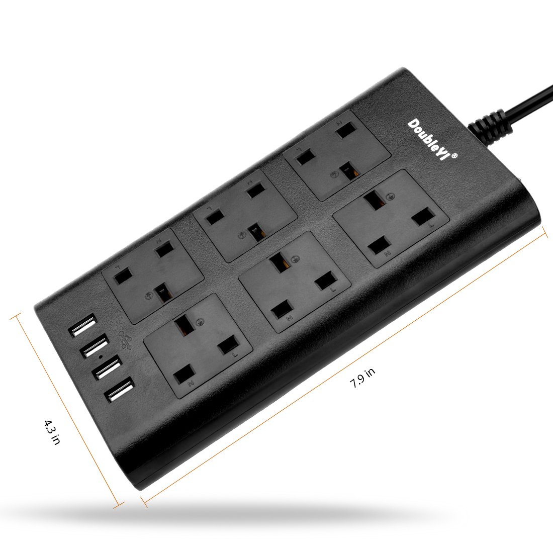 Buy DoubleYI Extension Lead Socket 6 Way Outlet Surge Protector Power