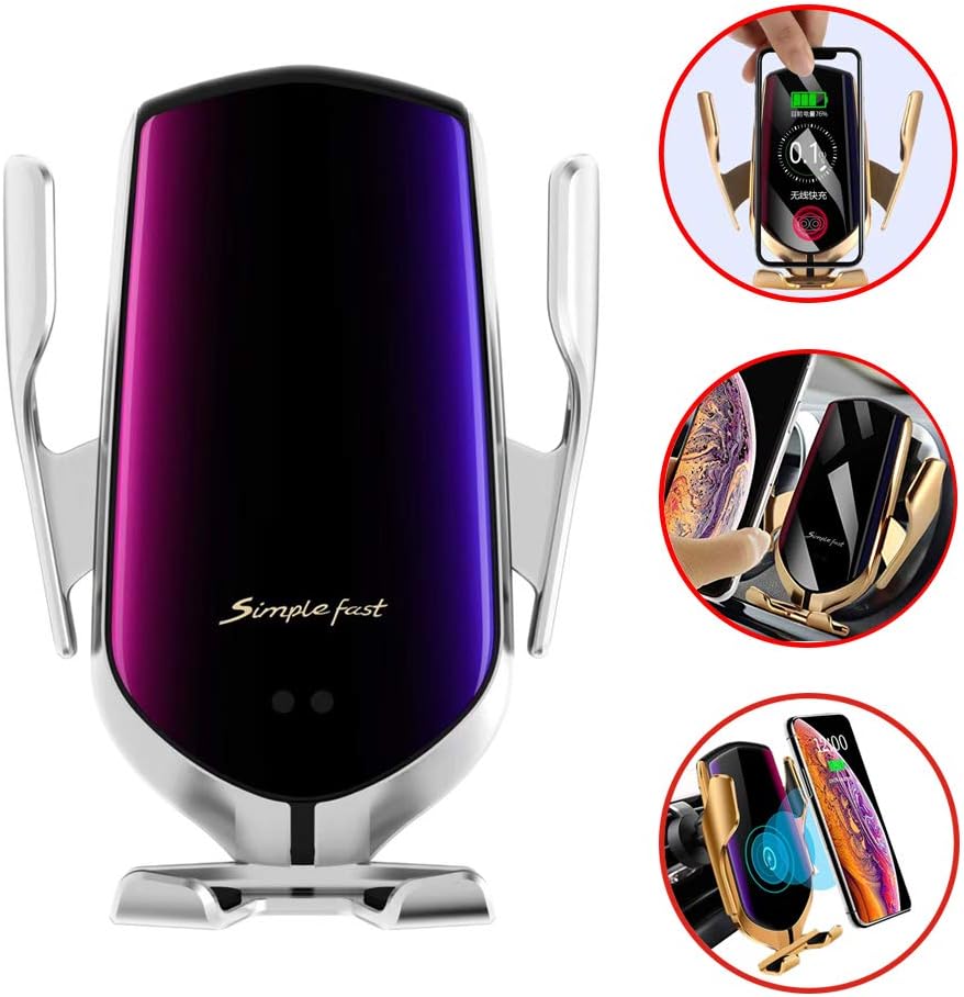 DHong Smart in-Car Mobile Phone Holder IR Sensor Automatic Clamping Plus 10W Qi Wireless Fast Charging Car Charger Compatible for iPhone Xs/Max/XR/8/8 Plus/Galaxy S9/S9+/S8/S8+/Note9/S7 (Silver)