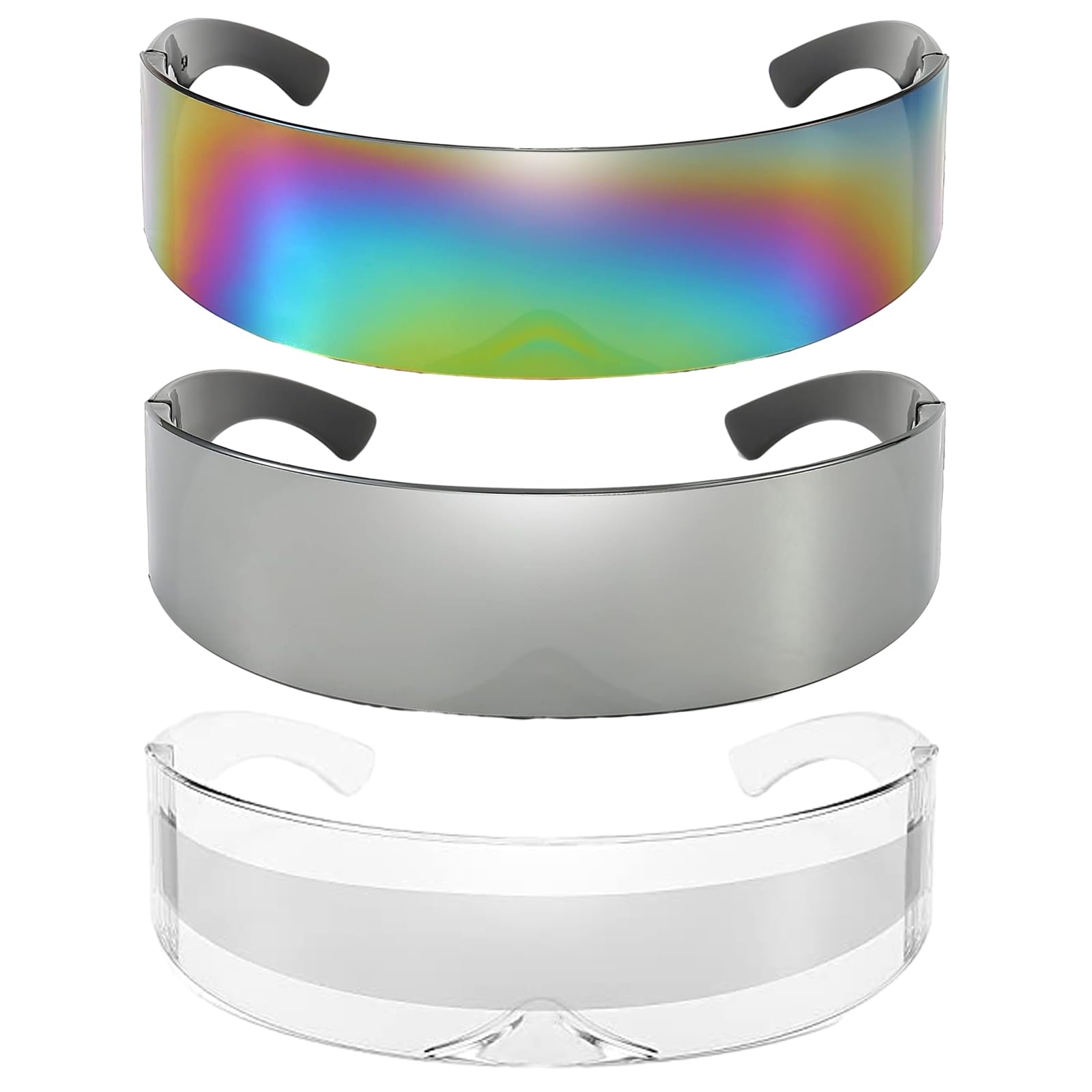 Photo 1 of Dollger Futuristic Sunglasses Y2K Space Cyclops Wrap Around Glasses Rimless Translucent Mirrored Lens