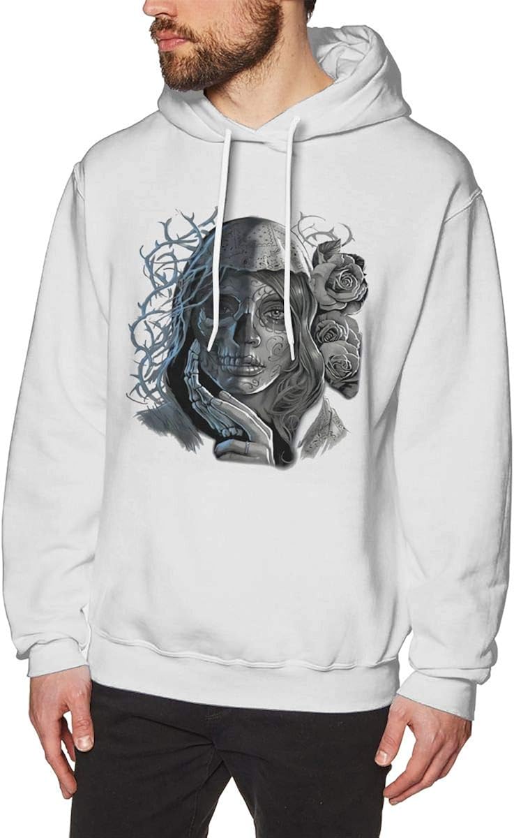 white hoodie with roses on sleeves mens