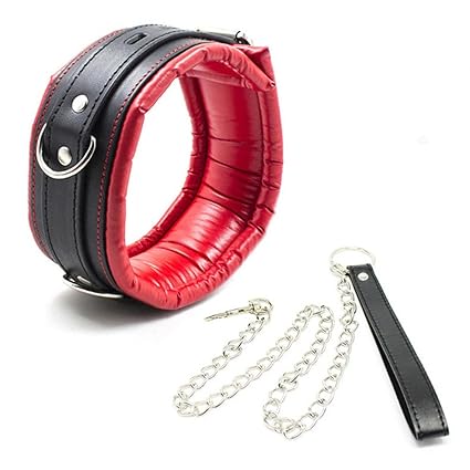 Hanyi SM Halsbänder mit Leine und Ketten Einstellbar Leder Halsband Fetisch Sexspielzeug, Rot-Schwarz