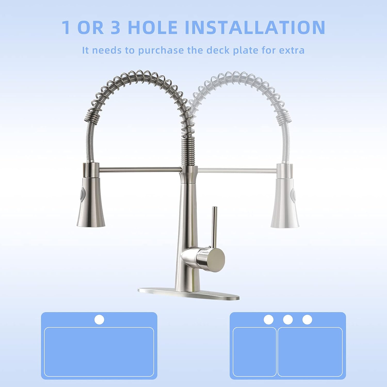 WANMAI Kitchen Faucets with Pull Down Sprayer Single Handle High Arc Kitchen Sink Faucet, Brushed Nickel Kitchen Faucet - - 