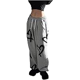 WDIRARA Women's Heart Graphic Drawstring Waist Sweatpants Loose Baggy Pants Streetwear Joggers