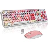 FOPETT Wireless Keyboard and Mouse Sets,Reliable 2.4 GHz Connectivity for PC,Laptop,Smart TV and More (White Colorful)