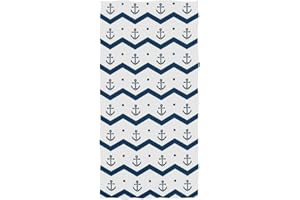 Naanle Nautical Anchors Stripe Pattern Highly Absorbent Soft Large Decorative Guest Hand Towel for Bathroom, Hotel, Gym and Spa (16 x 30 Inches,Navy Blue White)